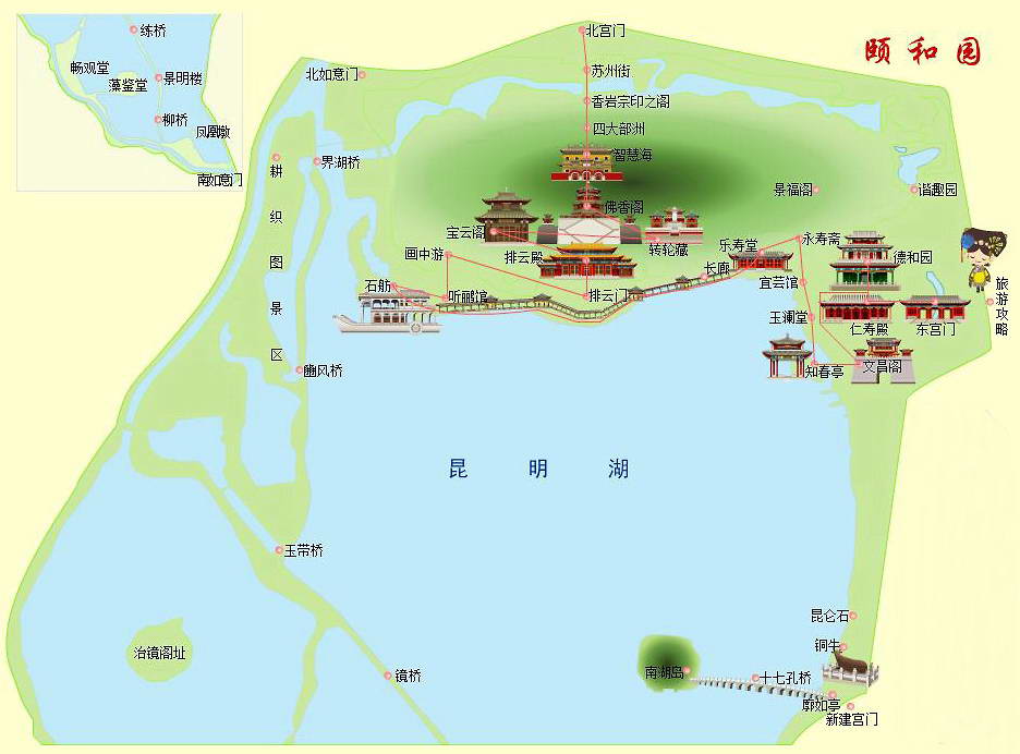 颐和园最佳游玩线路图（点击图片浏览大图）